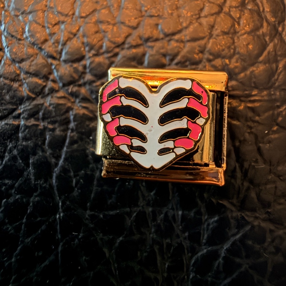 Gold-Toned Italian Charm with Skeleton Heart Design